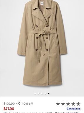 GAP Khaki Double-Breasted Trench Coat with Belt